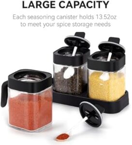 Set of three glass seasoning containers