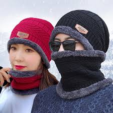 Winter Knitting Skull Cap and Neck Scarf Wool Warm