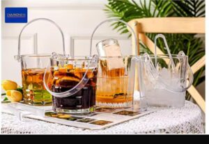 Set of clear acrylic ice buckets and accompanying tongs