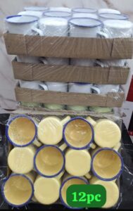 Boxes of enamel mugs