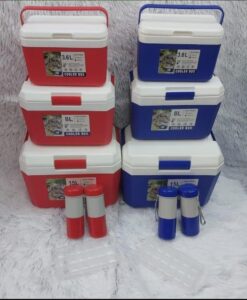 Sets of cooler boxes and matching beverage dispensers