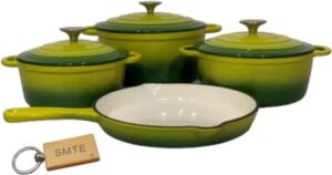 Continental Homeware 7 Piece Cast Iron Pot Set in a green/lime gradient color